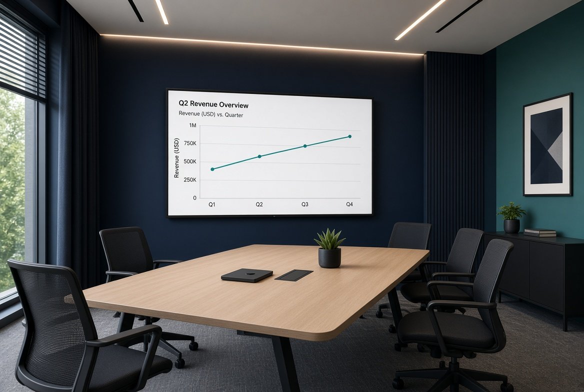 Conference room with a line chart